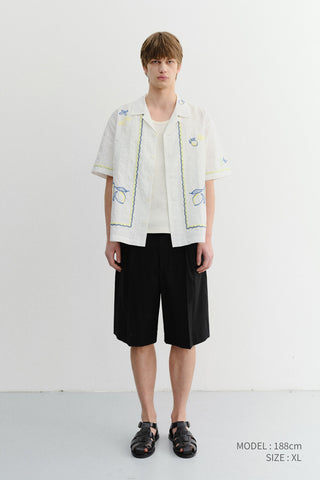 UNISEX HAND-DRAWING OPEN COLLARED SHIRT LEMON GARDEN - Dunst