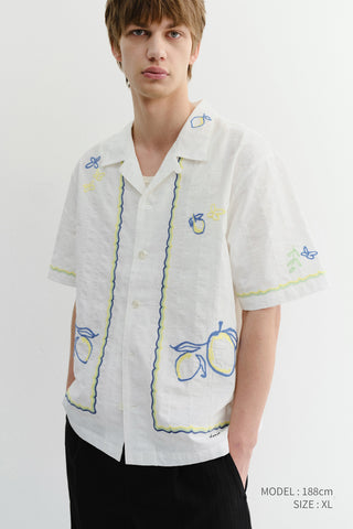 UNISEX HAND-DRAWING OPEN COLLARED SHIRT LEMON GARDEN - Dunst