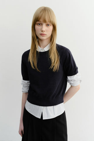 UNISEX LINEN CREWNECK KNIT NAVY - Dunst
