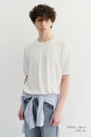 UNISEX LINEN CREWNECK KNIT WHITE - Dunst