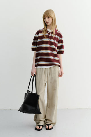 UNISEX MULTI STRIPED POLO KNIT BURGUNDY SKY BLUE - Dunst