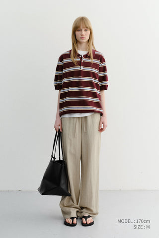 UNISEX MULTI STRIPED POLO KNIT BURGUNDY SKY BLUE - Dunst