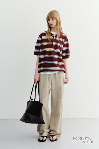 UNISEX MULTI STRIPED POLO KNIT BURGUNDY SKY BLUE - Dunst