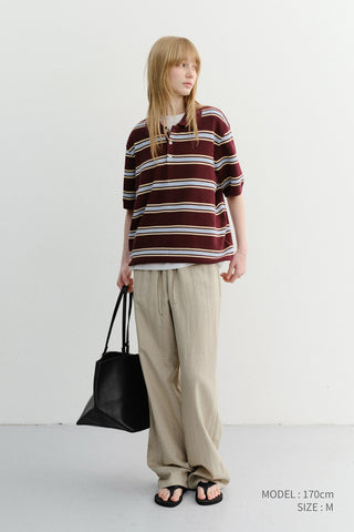 UNISEX MULTI STRIPED POLO KNIT BURGUNDY SKY BLUE - Dunst