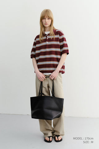 UNISEX MULTI STRIPED POLO KNIT BURGUNDY SKY BLUE - Dunst