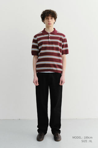 UNISEX MULTI STRIPED POLO KNIT BURGUNDY SKY BLUE - Dunst