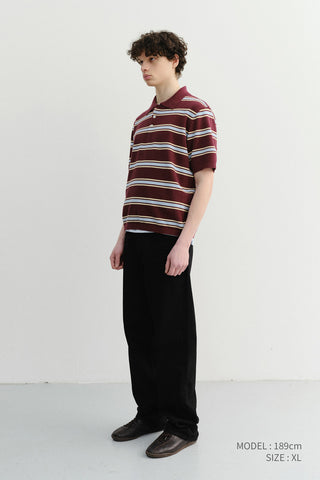 UNISEX MULTI STRIPED POLO KNIT BURGUNDY SKY BLUE - Dunst