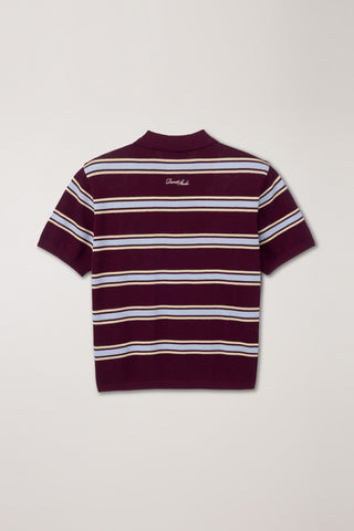 UNISEX MULTI STRIPED POLO KNIT BURGUNDY SKY BLUE - Dunst
