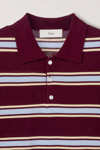 UNISEX MULTI STRIPED POLO KNIT BURGUNDY SKY BLUE - Dunst