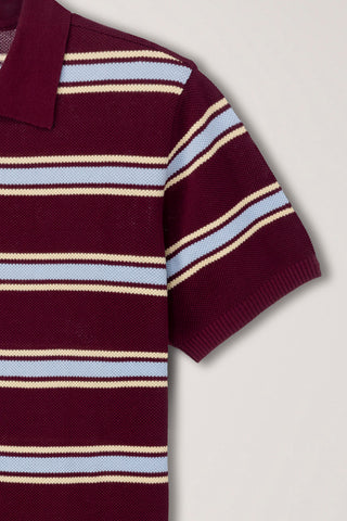 UNISEX MULTI STRIPED POLO KNIT BURGUNDY SKY BLUE - Dunst