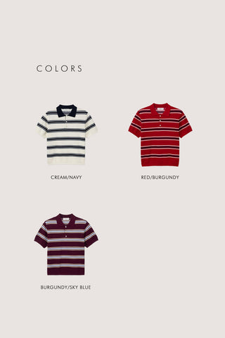 UNISEX MULTI STRIPED POLO KNIT BURGUNDY SKY BLUE - Dunst