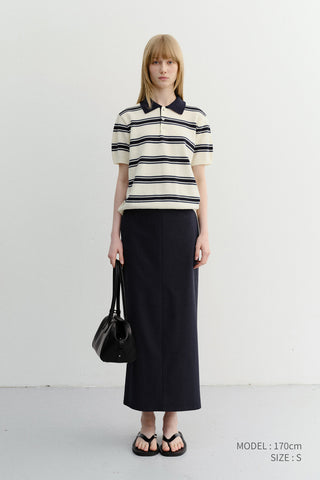 UNISEX MULTI STRIPED POLO KNIT CREAM NAVY - Dunst