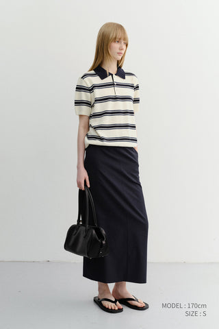 UNISEX MULTI STRIPED POLO KNIT CREAM NAVY - Dunst