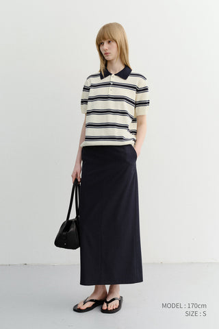 UNISEX MULTI STRIPED POLO KNIT CREAM NAVY - Dunst