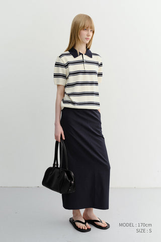 UNISEX MULTI STRIPED POLO KNIT CREAM NAVY - Dunst