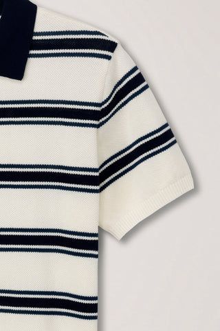 UNISEX MULTI STRIPED POLO KNIT CREAM NAVY - Dunst