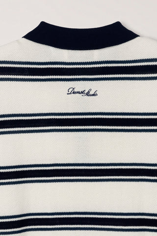UNISEX MULTI STRIPED POLO KNIT CREAM NAVY - Dunst