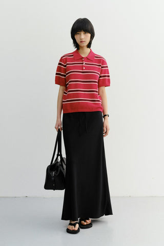 UNISEX MULTI STRIPED POLO KNIT RED BURGUNDY - Dunst