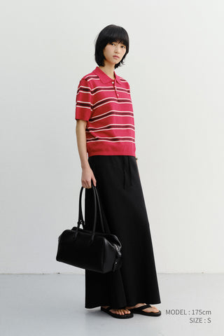 UNISEX MULTI STRIPED POLO KNIT RED BURGUNDY - Dunst