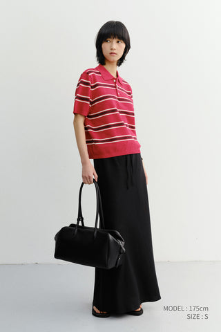 UNISEX MULTI STRIPED POLO KNIT RED BURGUNDY - Dunst