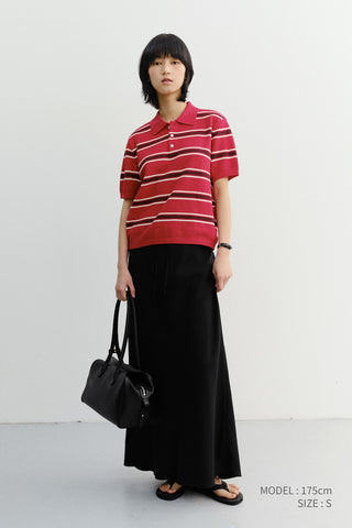 UNISEX MULTI STRIPED POLO KNIT RED BURGUNDY - Dunst