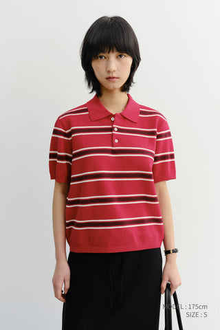 UNISEX MULTI STRIPED POLO KNIT RED BURGUNDY - Dunst