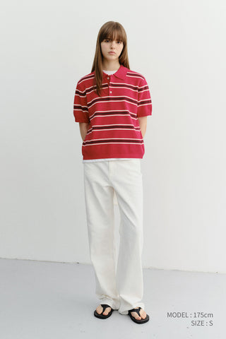 UNISEX MULTI STRIPED POLO KNIT RED BURGUNDY - Dunst