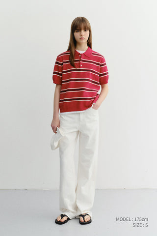 UNISEX MULTI STRIPED POLO KNIT RED BURGUNDY - Dunst