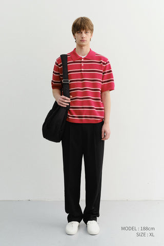 UNISEX MULTI STRIPED POLO KNIT RED BURGUNDY - Dunst