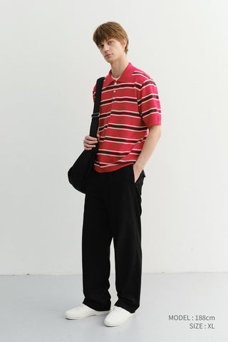 UNISEX MULTI STRIPED POLO KNIT RED BURGUNDY - Dunst