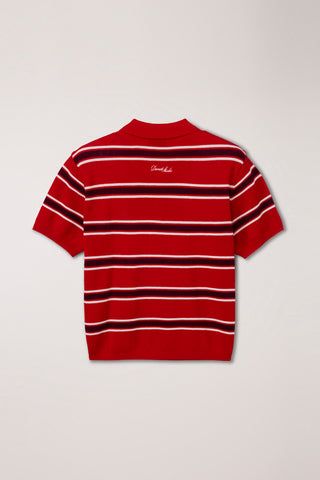 UNISEX MULTI STRIPED POLO KNIT RED BURGUNDY - Dunst