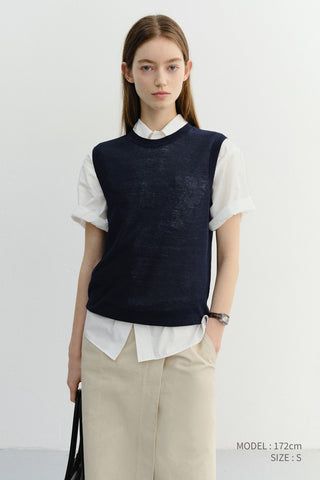 UNISEX SHEER LAYERING KNIT VEST NAVY - Dunst