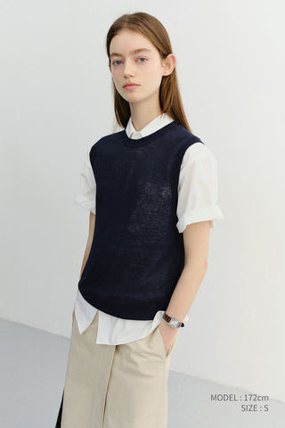 UNISEX SHEER LAYERING KNIT VEST NAVY - Dunst