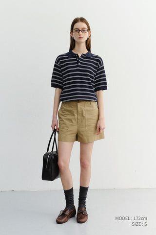 UNISEX SOFT STRIPED POLO KNIT NAVY - Dunst