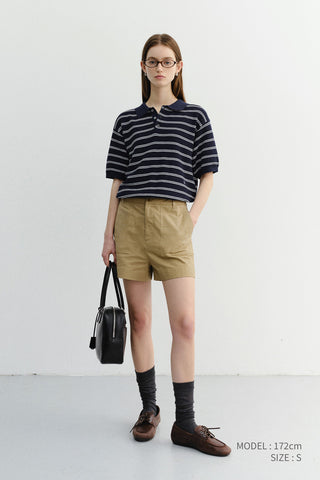UNISEX SOFT STRIPED POLO KNIT NAVY - Dunst