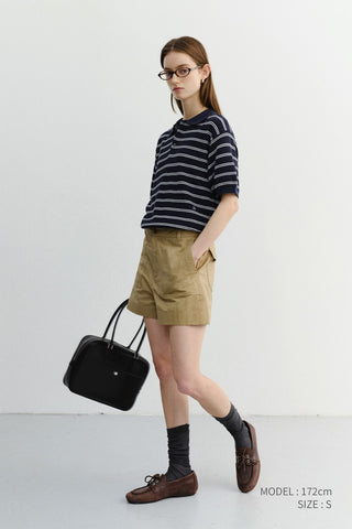 UNISEX SOFT STRIPED POLO KNIT NAVY - Dunst