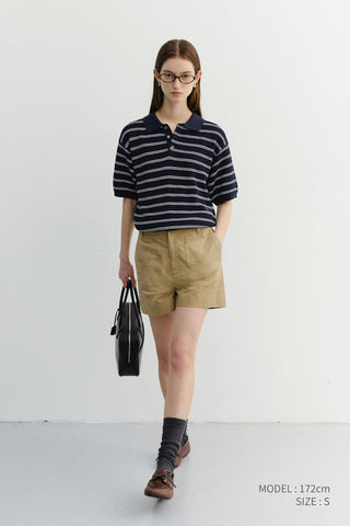 UNISEX SOFT STRIPED POLO KNIT NAVY - Dunst