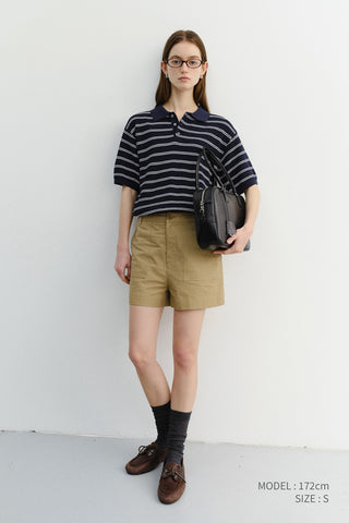 UNISEX SOFT STRIPED POLO KNIT NAVY - Dunst