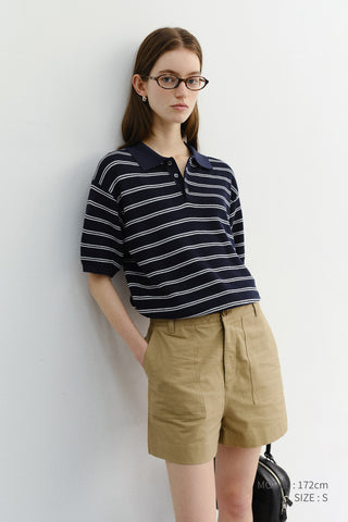 UNISEX SOFT STRIPED POLO KNIT NAVY - Dunst