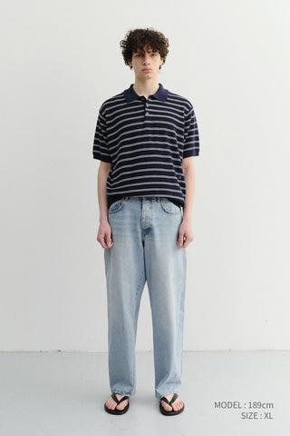 UNISEX SOFT STRIPED POLO KNIT NAVY - Dunst
