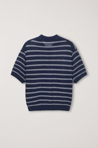 UNISEX SOFT STRIPED POLO KNIT NAVY - Dunst