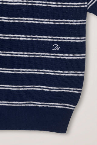 UNISEX SOFT STRIPED POLO KNIT NAVY - Dunst