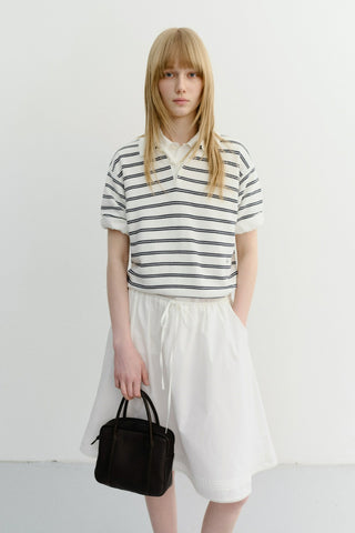 UNISEX SOFT STRIPED POLO KNIT OFF WHITE - Dunst