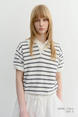 UNISEX SOFT STRIPED POLO KNIT OFF WHITE - Dunst