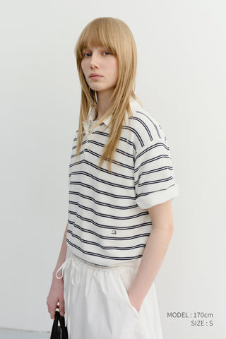 UNISEX SOFT STRIPED POLO KNIT OFF WHITE - Dunst