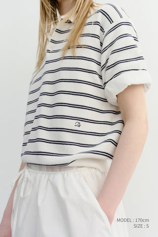 UNISEX SOFT STRIPED POLO KNIT OFF WHITE - Dunst
