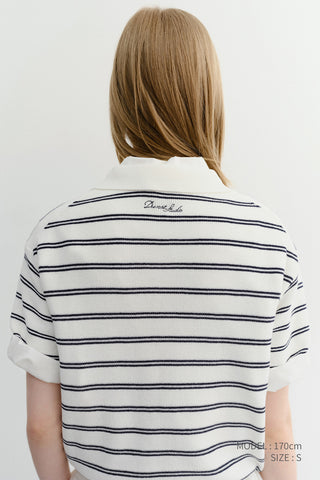 UNISEX SOFT STRIPED POLO KNIT OFF WHITE - Dunst