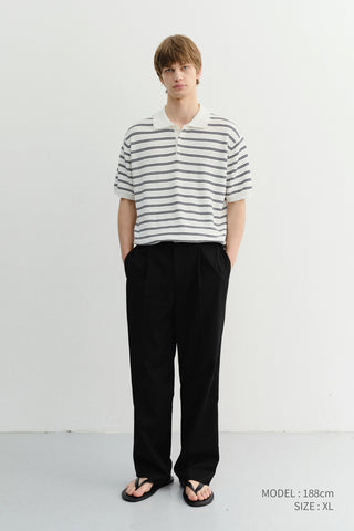 UNISEX SOFT STRIPED POLO KNIT OFF WHITE - Dunst