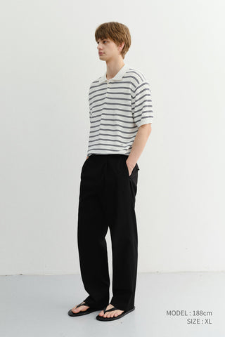 UNISEX SOFT STRIPED POLO KNIT OFF WHITE - Dunst