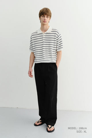 UNISEX SOFT STRIPED POLO KNIT OFF WHITE - Dunst